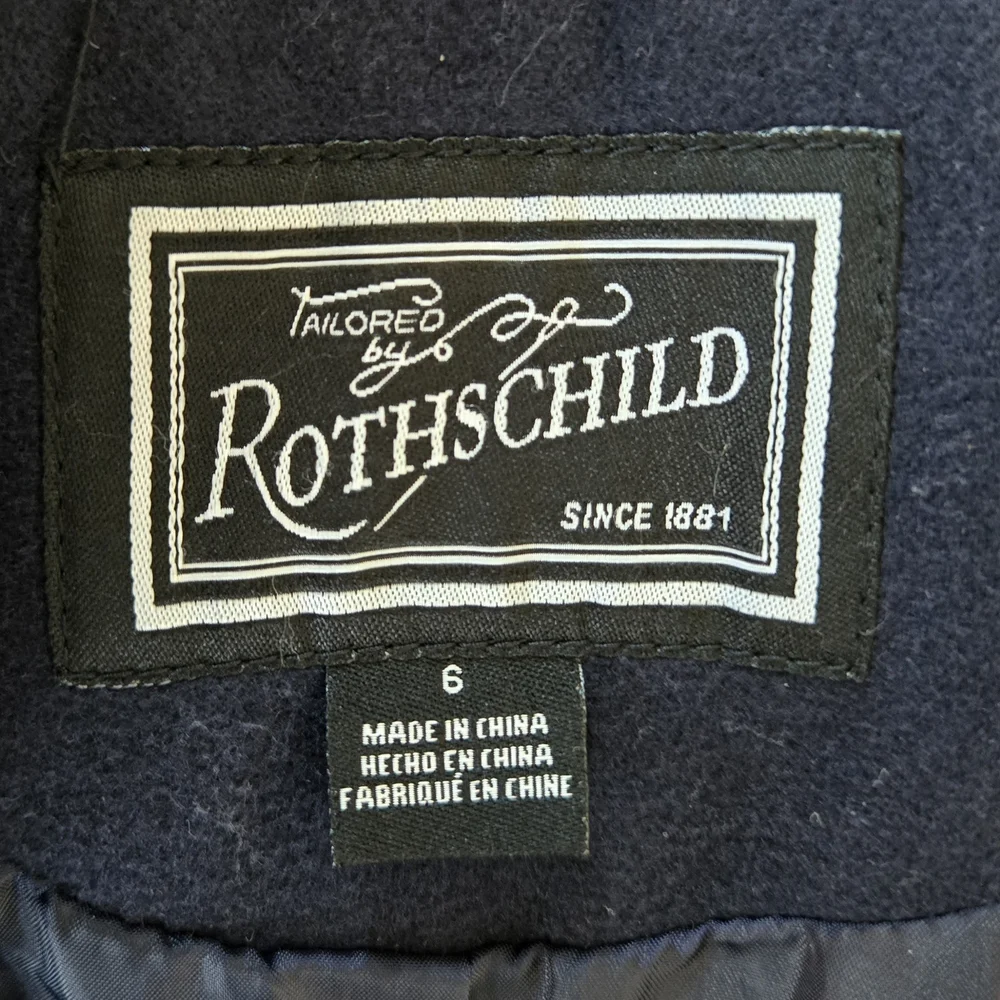 Rothschild & Co Girls Navy Blue Hooded Faux Fur Trim Lined Swing Pea‎ Coat Sz 6